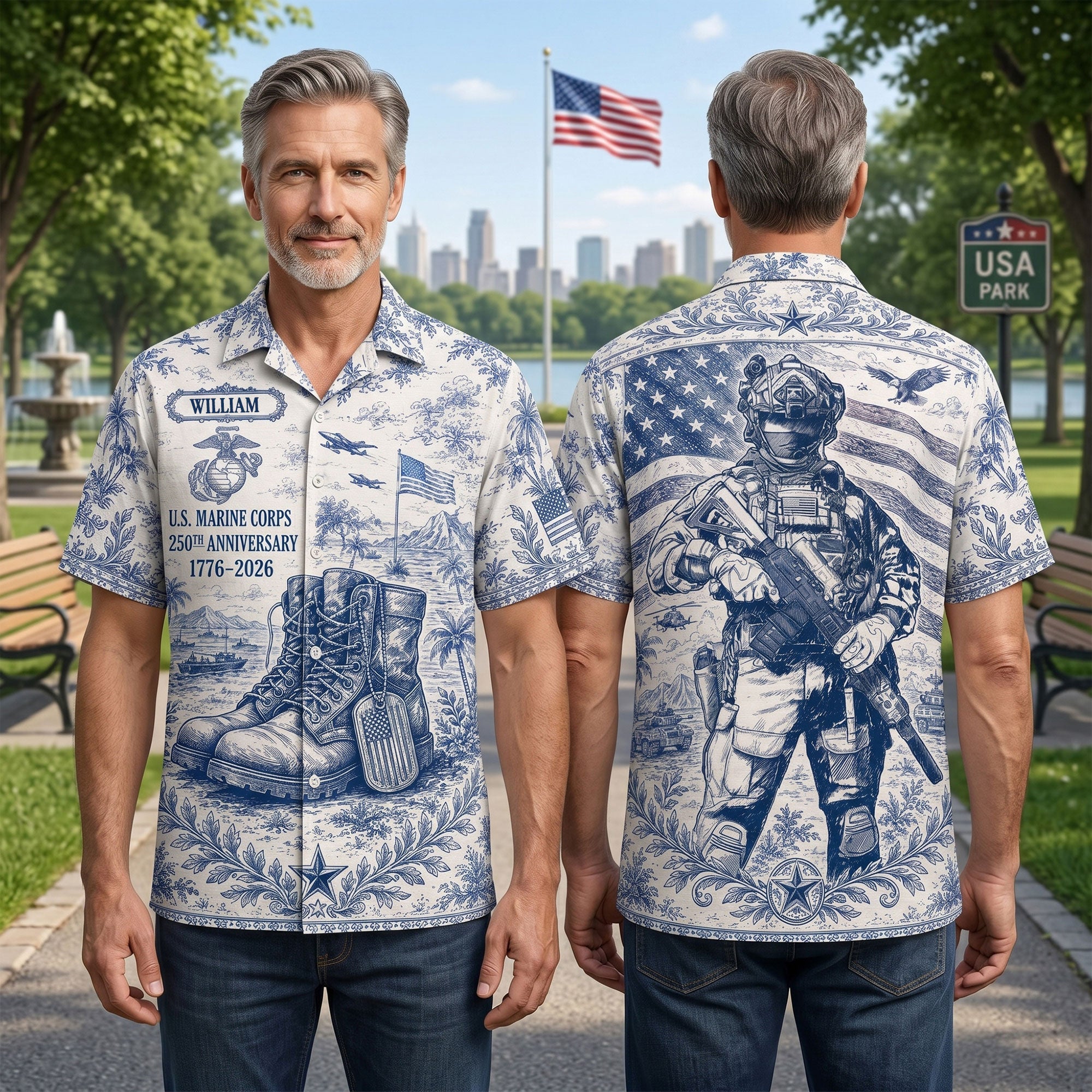 “Celebrate Freedom: 250 Years of Valor” - Personalized Veteran Hawaiian Shirt - Gifts for Veterans and Patriotic Americans Hawaiian Shirts PopCulturePrints