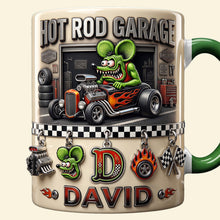 Load image into Gallery viewer, “Rev Up Your Spirit!” - Cute Alphabet Christmas Fun Rat Fink Accent Mug - Personalized Gift for Hot Rod Lovers

