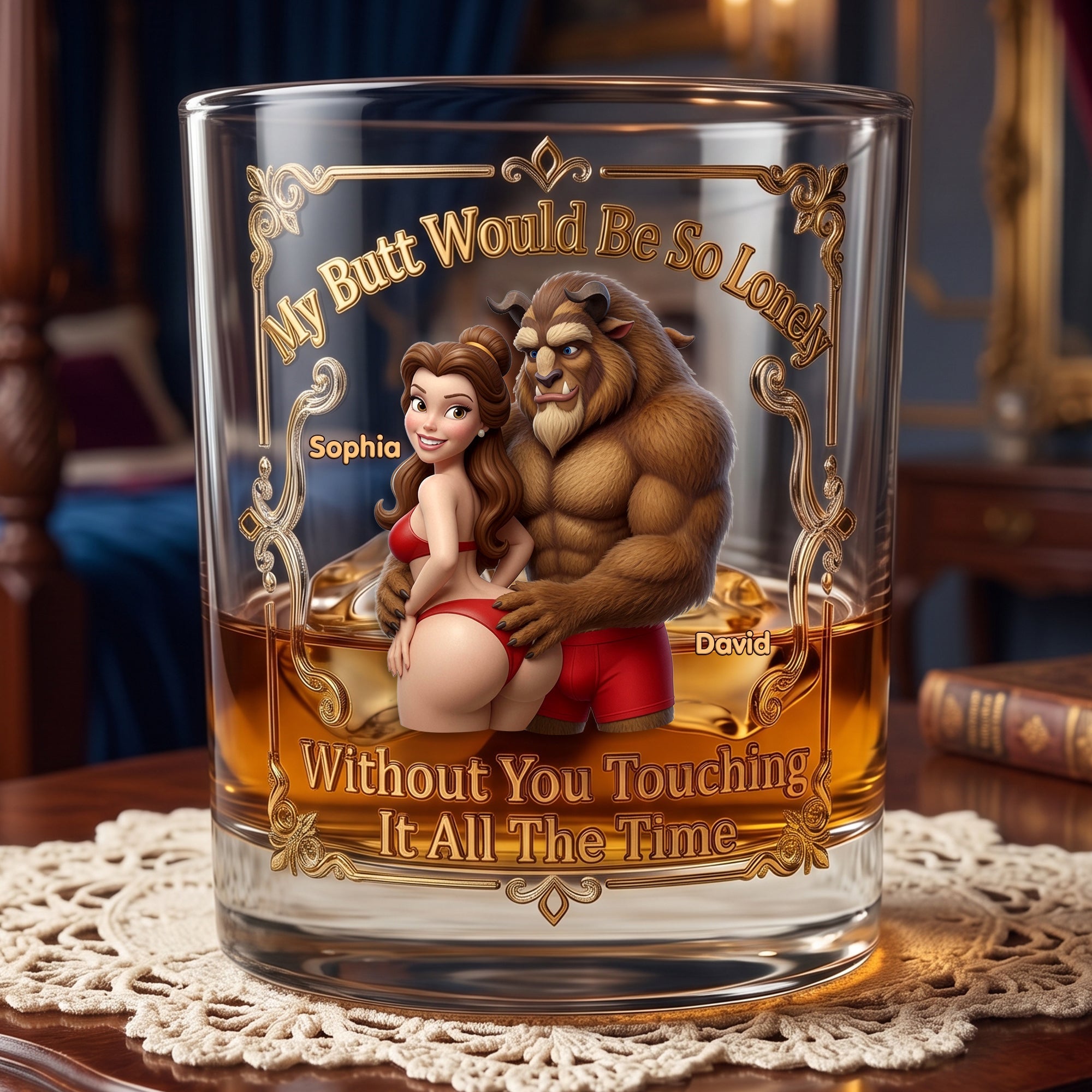 Naughty Fairytale Couple Round Glass - Personalized Gift For Couples 05OHLU290626 Glass PopCulturePrints