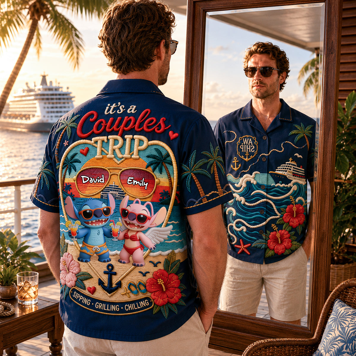 “Create Unforgettable Memories Together” - Personalized Couple Hawaiian Shirt - Custom Gift for Couples, Newlyweds, Anniversary, Romantic Occasion