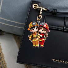 Load image into Gallery viewer, Personalized Firefighter Couple Keychain | Meaningful Valentine&#39;s Day Gifts for Couples Keychains PopCulturePrints
