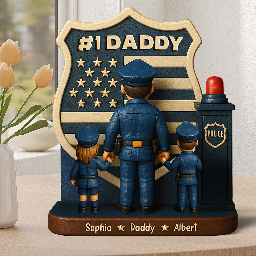 "Celebrating Everyday Heroes: Personalized Police Dad Plaque - Custom Gift for Dad, Grandpa, and Any Father Figure" Shaped Plaques PopCulturePrints