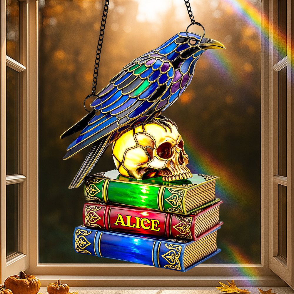 "Embrace the Darkness with Every Reflection" - Raven & Skull Suncatcher Ornament - Personalized Gift for Book Lovers Ornament PopCulturePrints