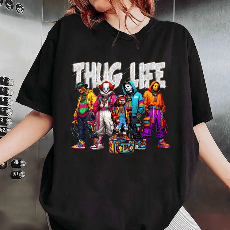 Thug Life Horror Icons T-Shirt - Pop Culture Mashup Design