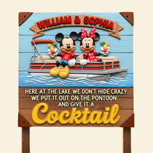 Load image into Gallery viewer, Here at the Lake We Don't Hide Crazy - Personalized Pontoon Couple Wood Sign Wood Sign PopCulturePrints
