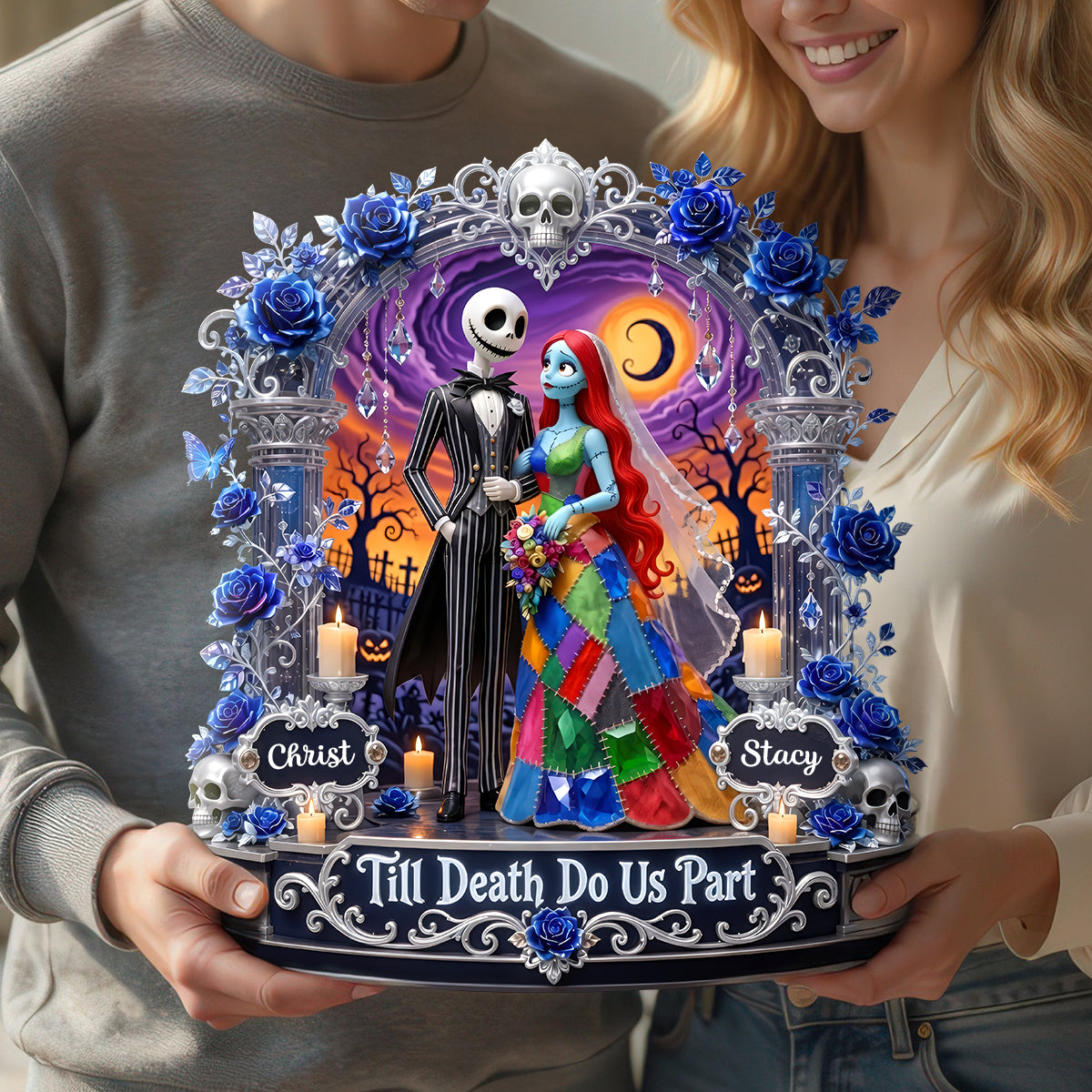"Till Death Do Us Part" - Spooky Couple Acrylic Plaque - Personalized Gift for Couples, Customizable for Any Occasion