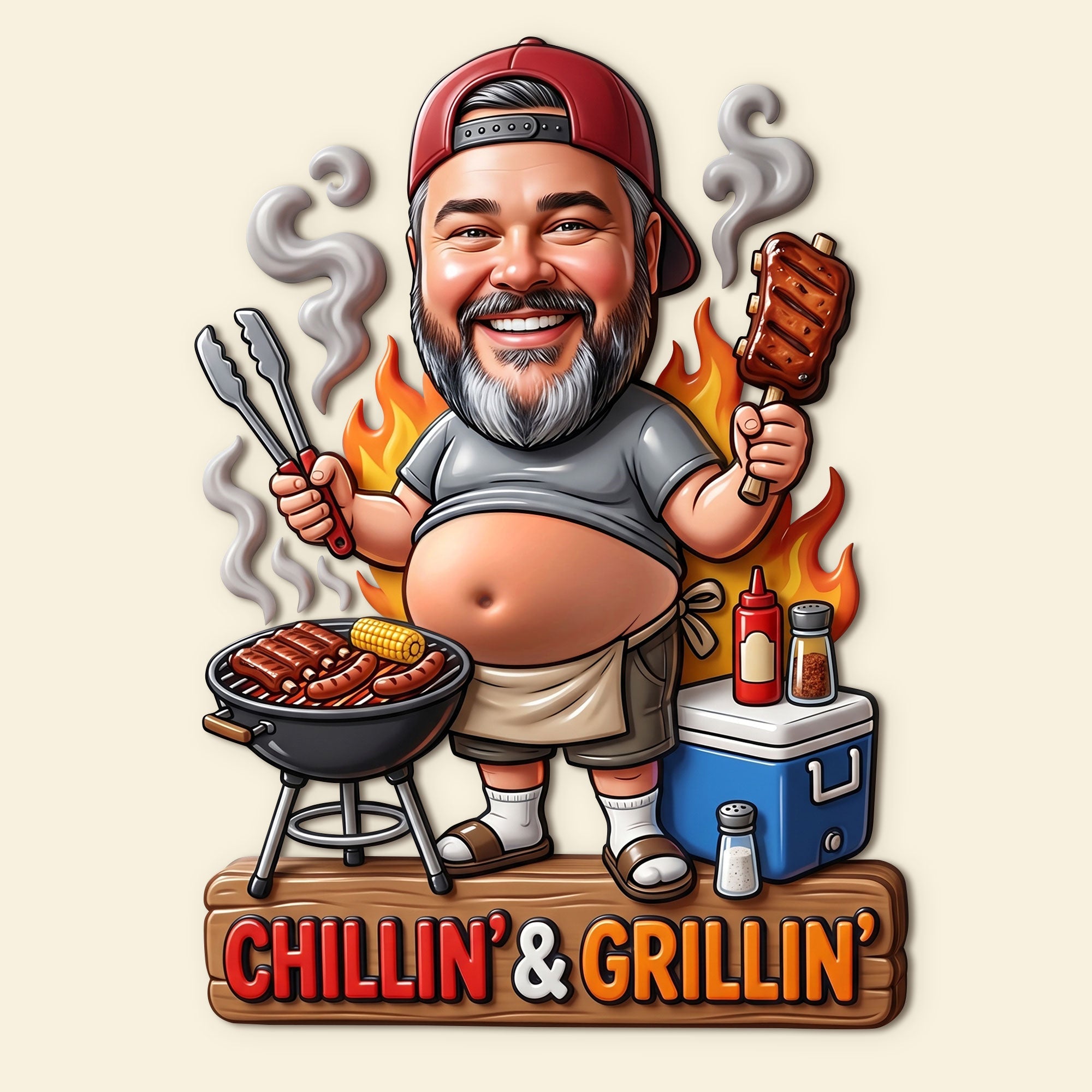 Chillin' & Grillin' - Funny Custom Face Grilling Lover Magnet - Personalized Gift for BBQ Enthusiasts