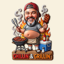 Load image into Gallery viewer, Chillin' &amp; Grillin' - Funny Custom Face Grilling Lover Magnet - Personalized Gift for BBQ Enthusiasts
