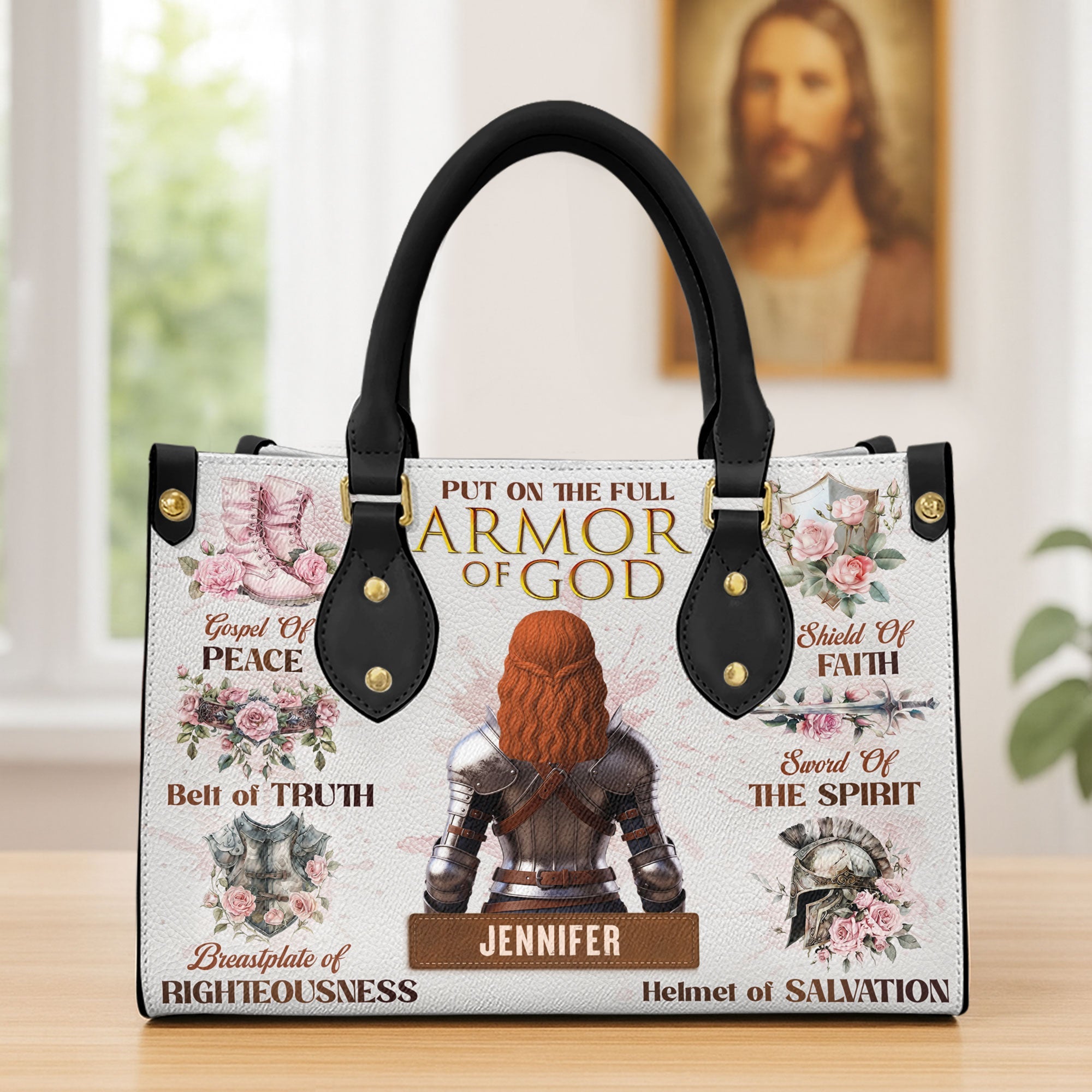 Put on the Full Armor of God - Knight Woman Leather Bag - Personalized Gifts for Her Leather Bag PopCulturePrints