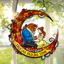 Load image into Gallery viewer, &quot;A Tale As Old As Time&quot; - Personalized Fairytale Couple Suncatcher Ornament - Unique Gift for Couples, Anniversaries, and Special Occasions Ornament PopCulturePrints
