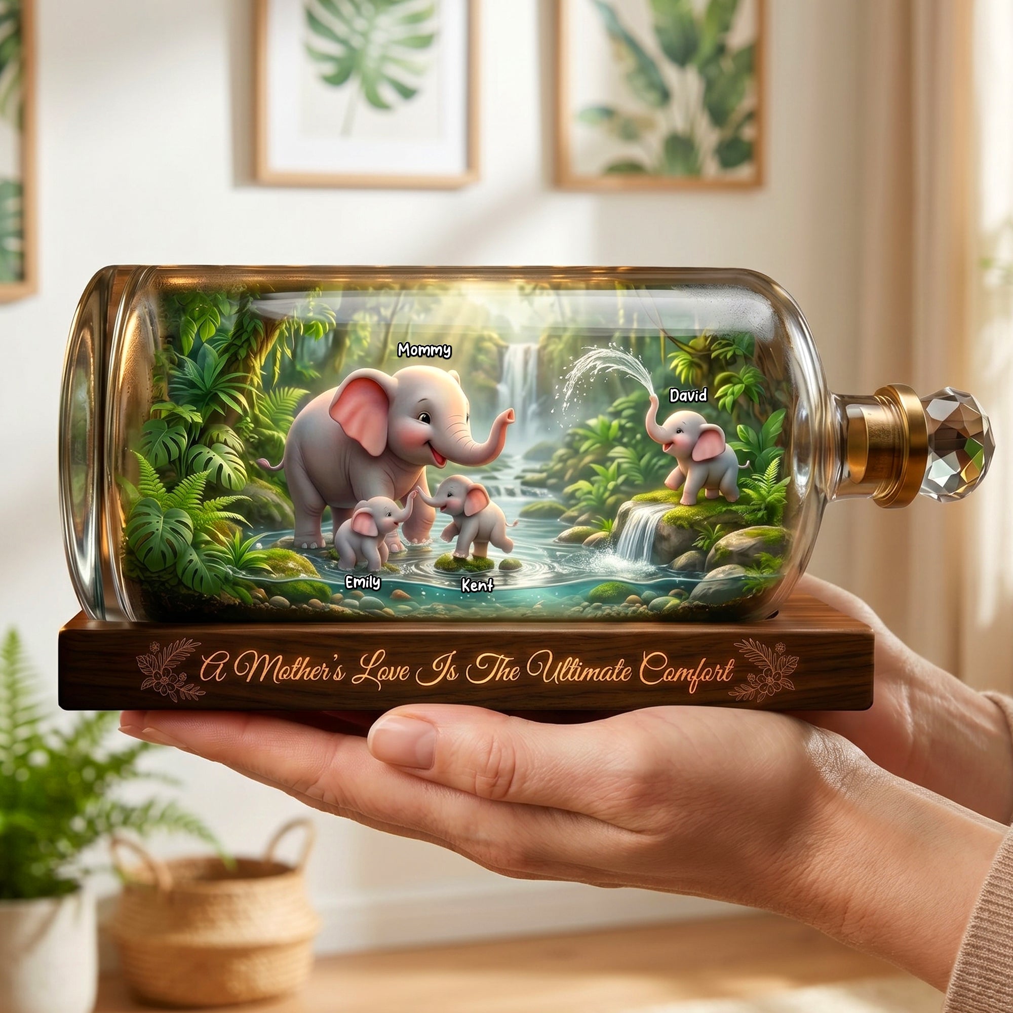 "A Mother's Love Is The Ultimate Comfort" - Personalized Elephant Family Acrylic Plaque - Gift for Mom, Grandma & More Shaped Plaques PopCulturePrints