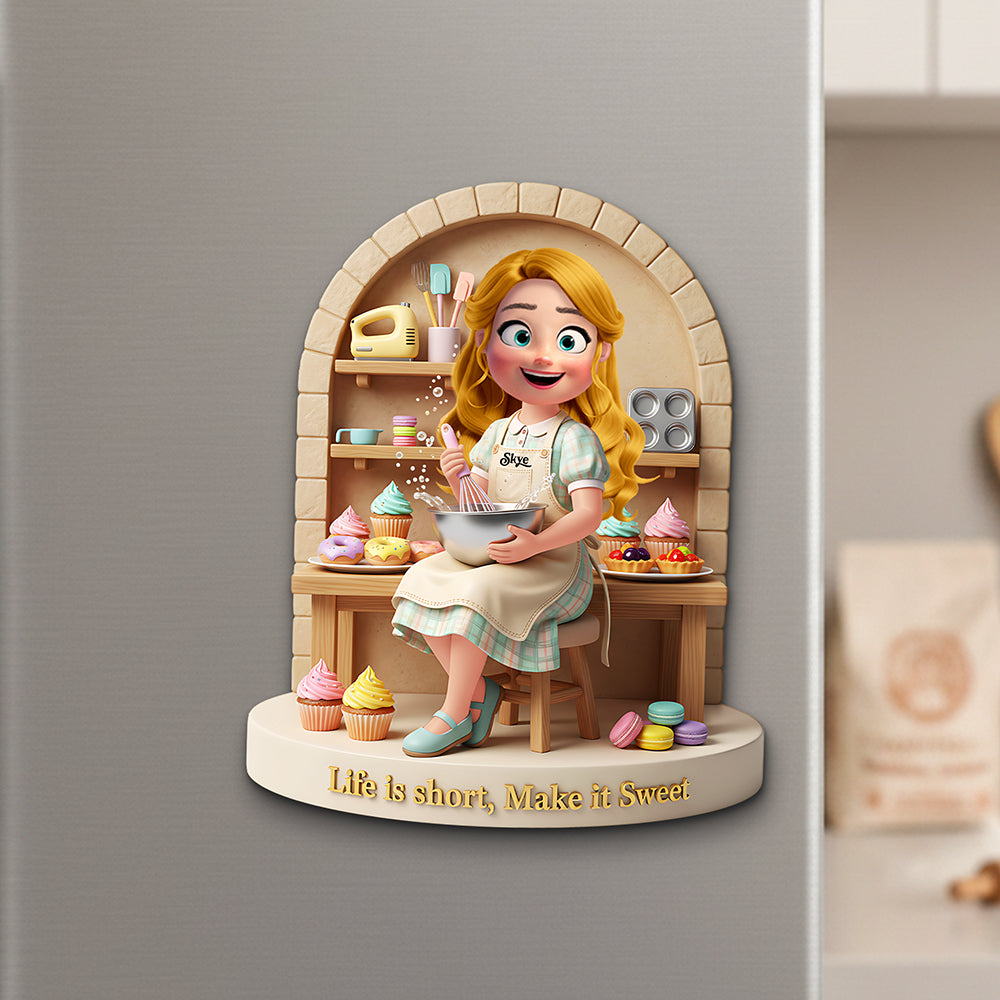 Life is Short, Make it Sweet - Personalized Sweet Baking Girl Fridge Magnet Fridge Magnet PopCulturePrints