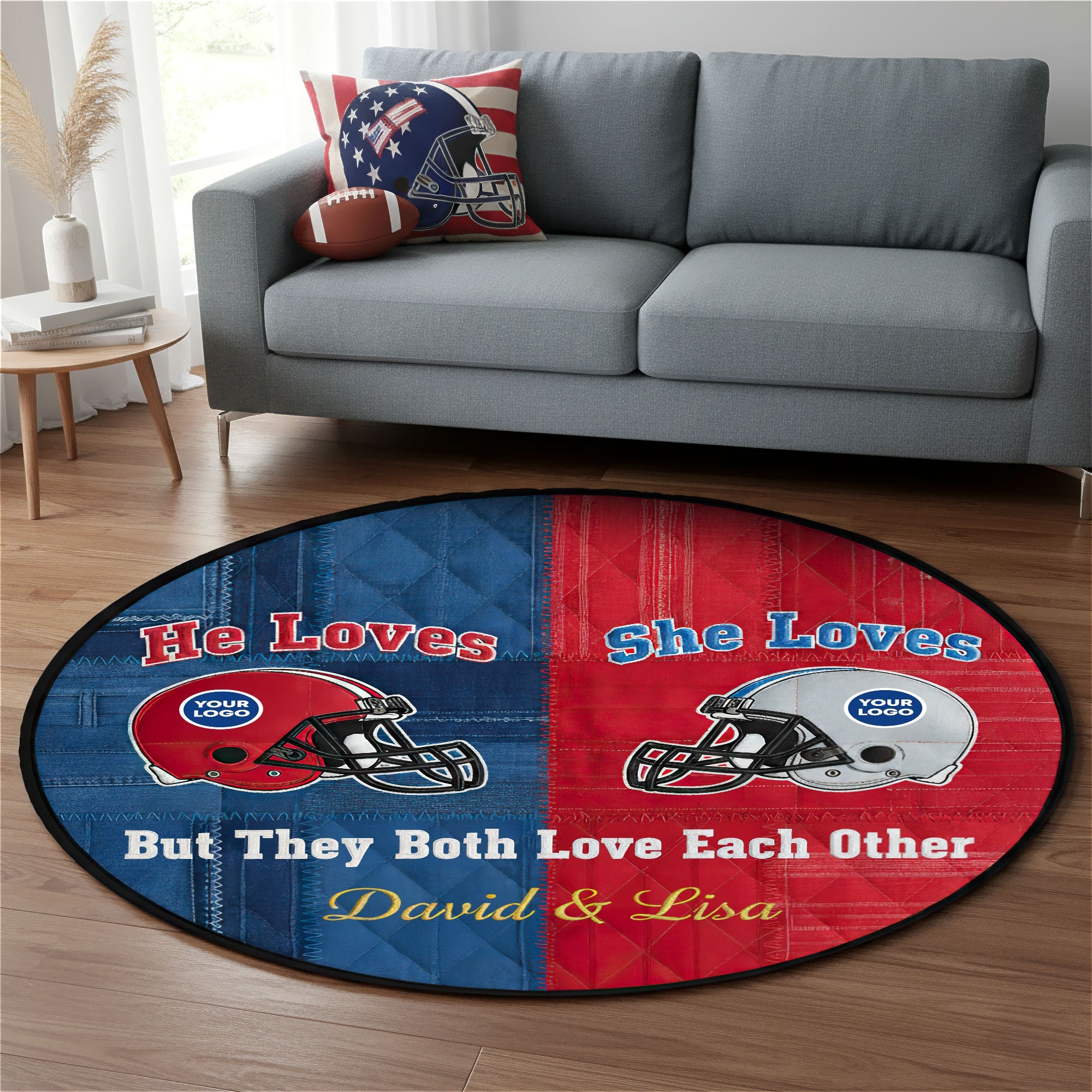 He Loves, She Loves - Quilted Round Mat - Personalized Gifts for Couples Doormat PopCulturePrints