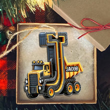 Load image into Gallery viewer, Personalized Construction Truck Christmas Ornament Alphabet Gift Ornament PopCulturePrints
