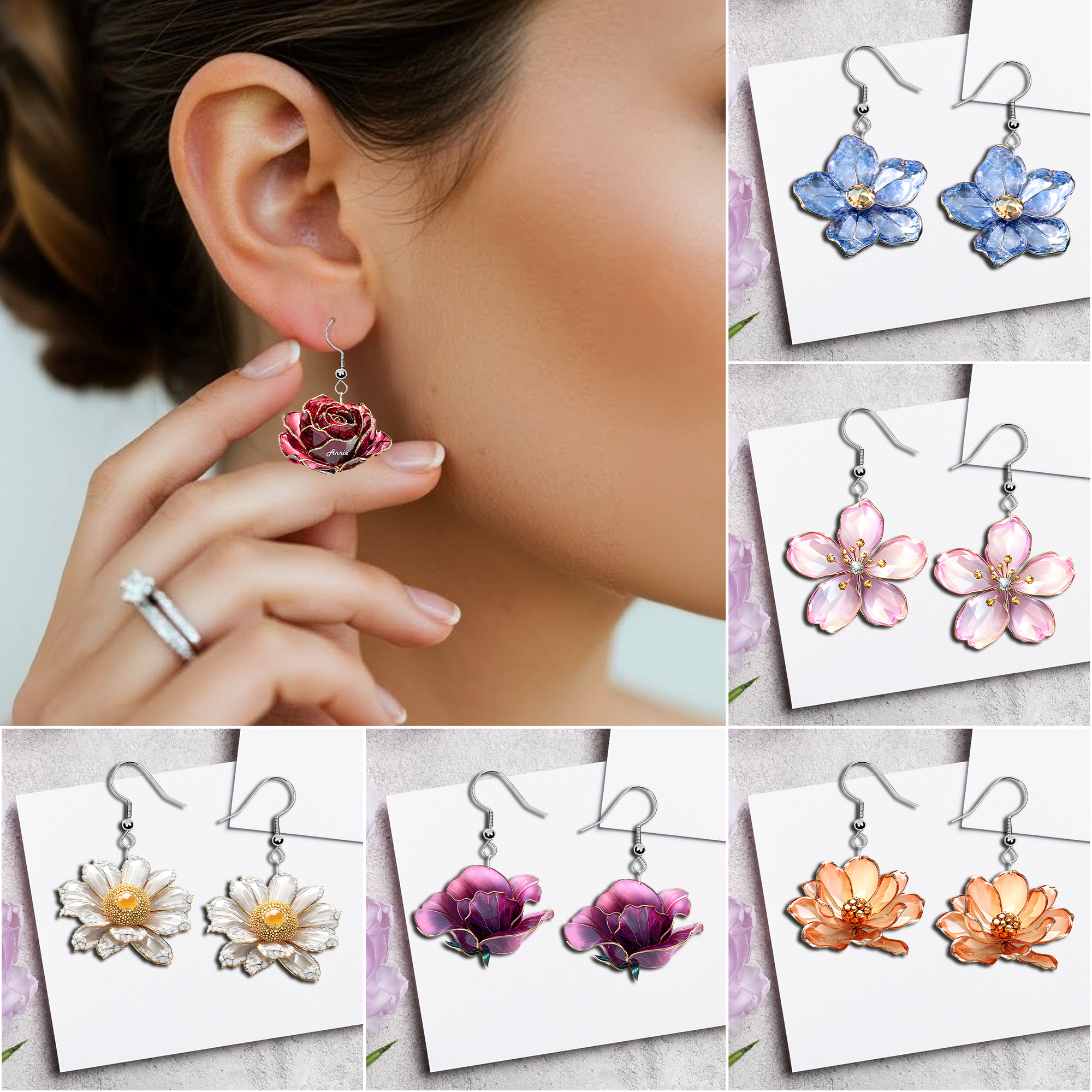 “Bloom with Elegance” - Personalized Birth Month Flowers Earrings - Unique Gift for Flower Lovers Earrings PopCulturePrints