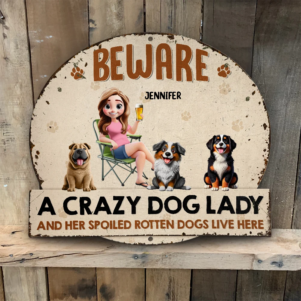 Warning: A Crazy Dog Lady and a Grumpy Old Man Live Here - Personalized Custom Shaped Metal Sign Custom Shaped Metal Sign PopCulturePrints