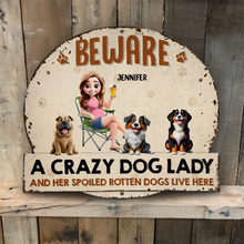 Load image into Gallery viewer, Warning: A Crazy Dog Lady and a Grumpy Old Man Live Here - Personalized Custom Shaped Metal Sign Custom Shaped Metal Sign PopCulturePrints
