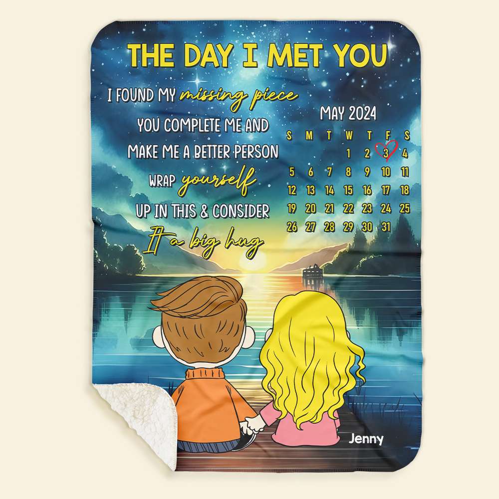 Personalized Cartoon Couple Blanket - The Day I Met You Blanket PopCulturePrints