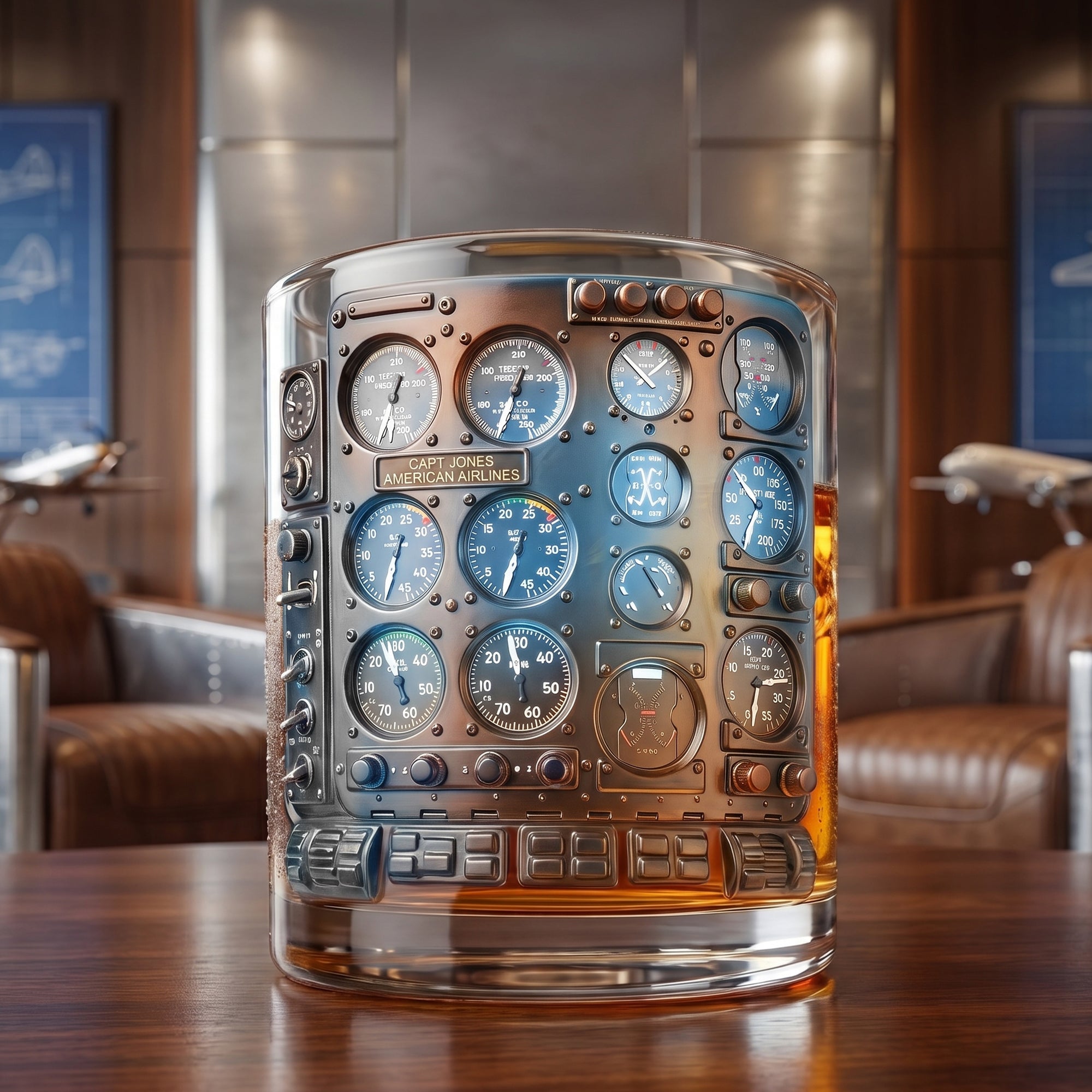 “Take Flight with Every Sip” - Personalized Pilot Cockpit Round Glass