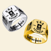Load image into Gallery viewer, "Honor Their Service with Pride" - Proudly Served Veteran Engraved Ring - Personalized Gift for Dads, Sons, and Veterans
