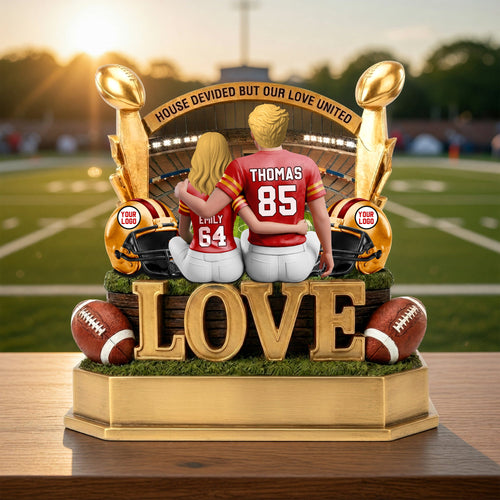 Eternal Affection: 'House Divided But Our Love United' - Personalized Acrylic Plaque for Sporty Couples Shaped Plaques PopCulturePrints