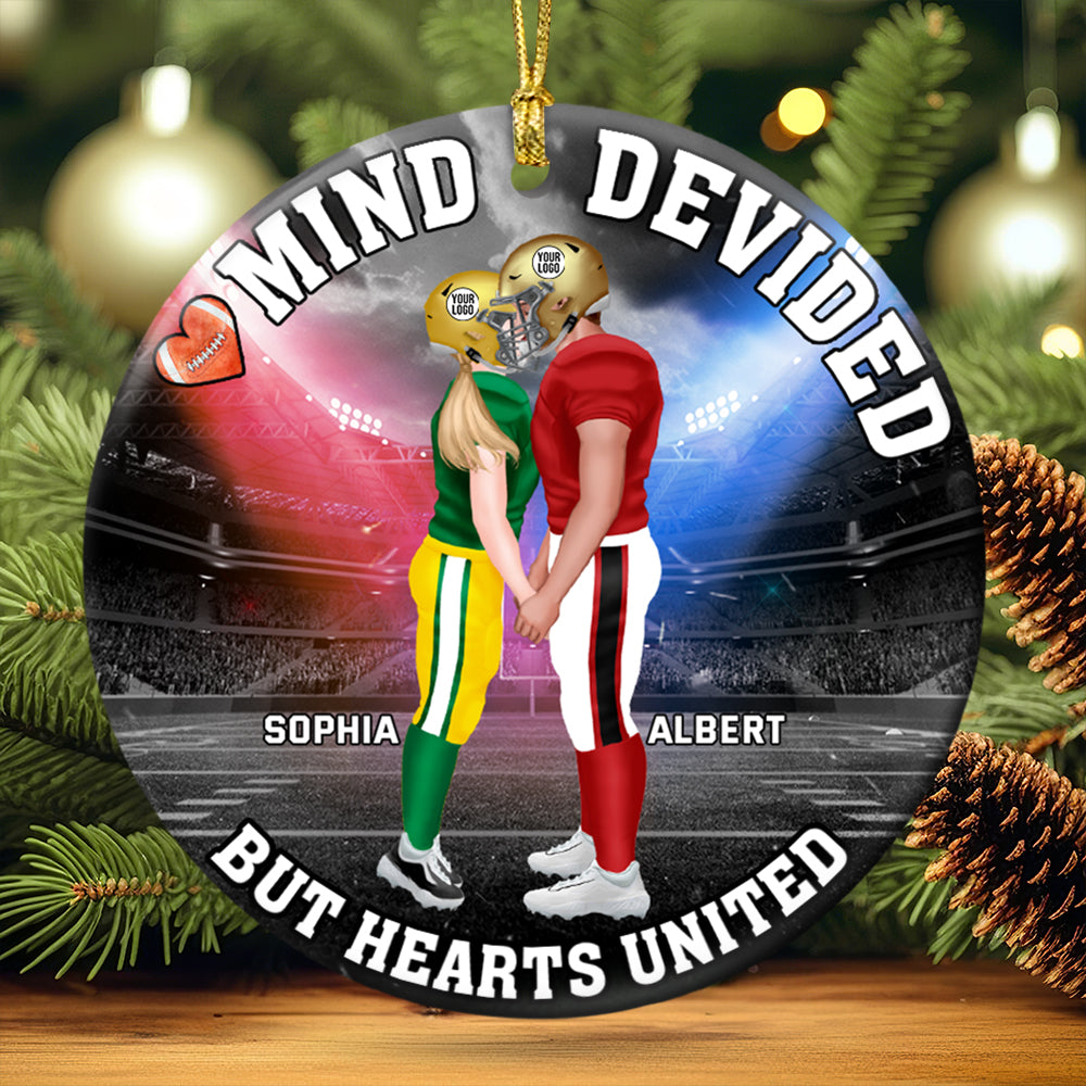 Custom American Football Couple Christmas Ornament - Mind Divided Hearts United