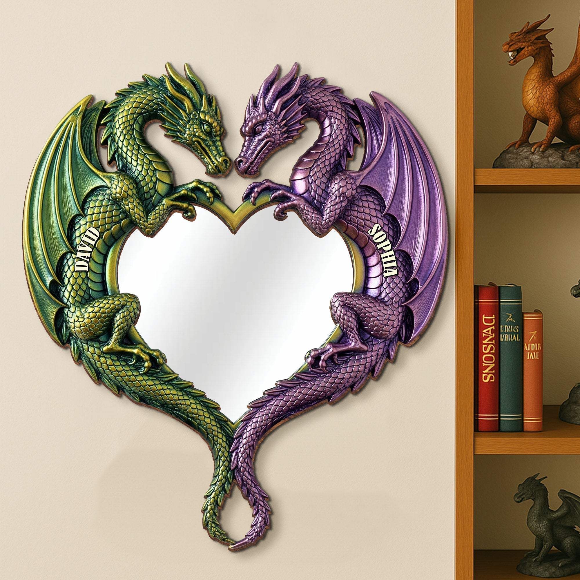 “Together Forever” - Fantasy Dragon Couple Mirror - Personalized Gift for Couples Mirror PopCulturePrints