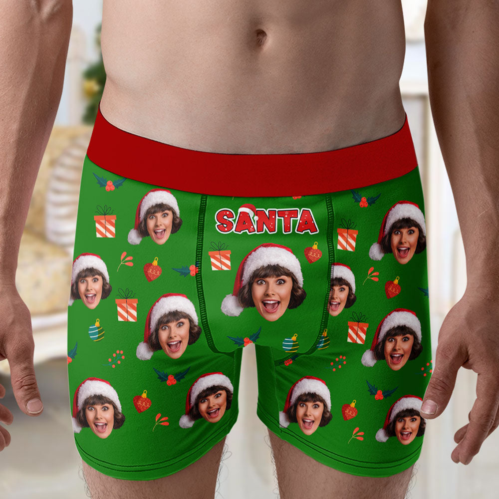 Personalized Santa Face Men's Christmas Boxer Briefs