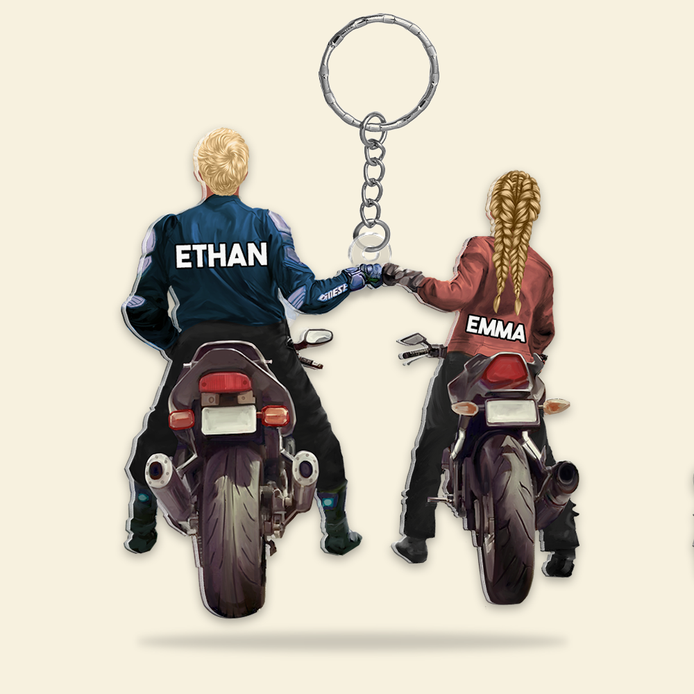 Personalized Biker Couple Keychain - Unique Gift for Couples Keychains PopCulturePrints