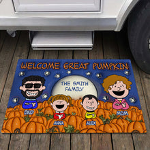 Load image into Gallery viewer, Personalized Family Halloween Doormat - Welcome Great Pumpkin
