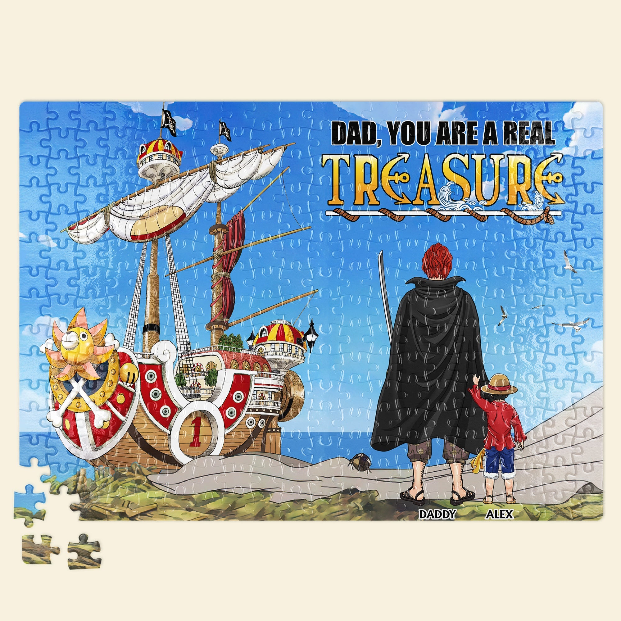 Personalized Dad Treasure Pirate Ship Jigsaw Puzzle