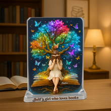 Load image into Gallery viewer, Just a Girl Who Loves Books - Personalized Reading Girl Acrylic Plaque for Book Lovers Shaped Plaques PopCulturePrints
