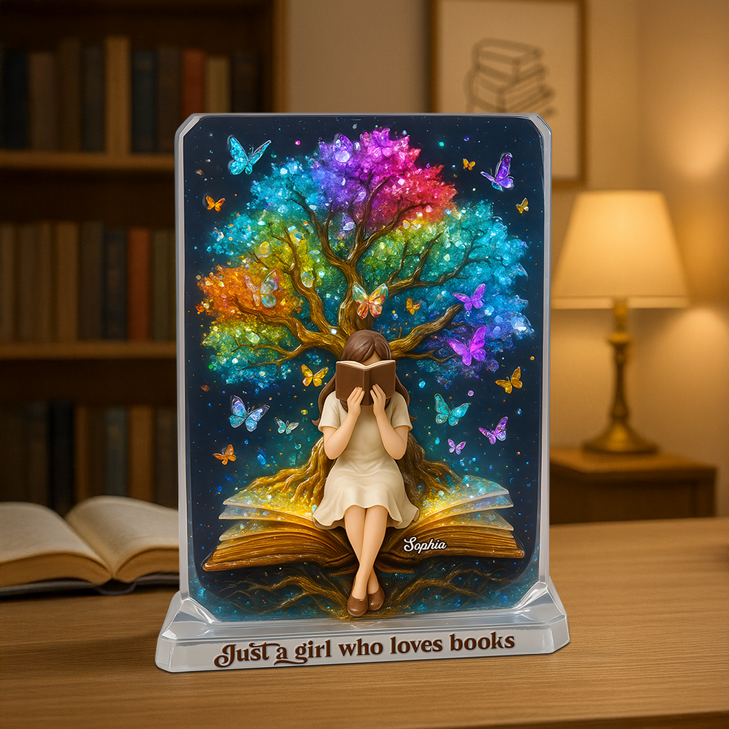 Just a Girl Who Loves Books - Personalized Reading Girl Acrylic Plaque for Book Lovers Shaped Plaques PopCulturePrints