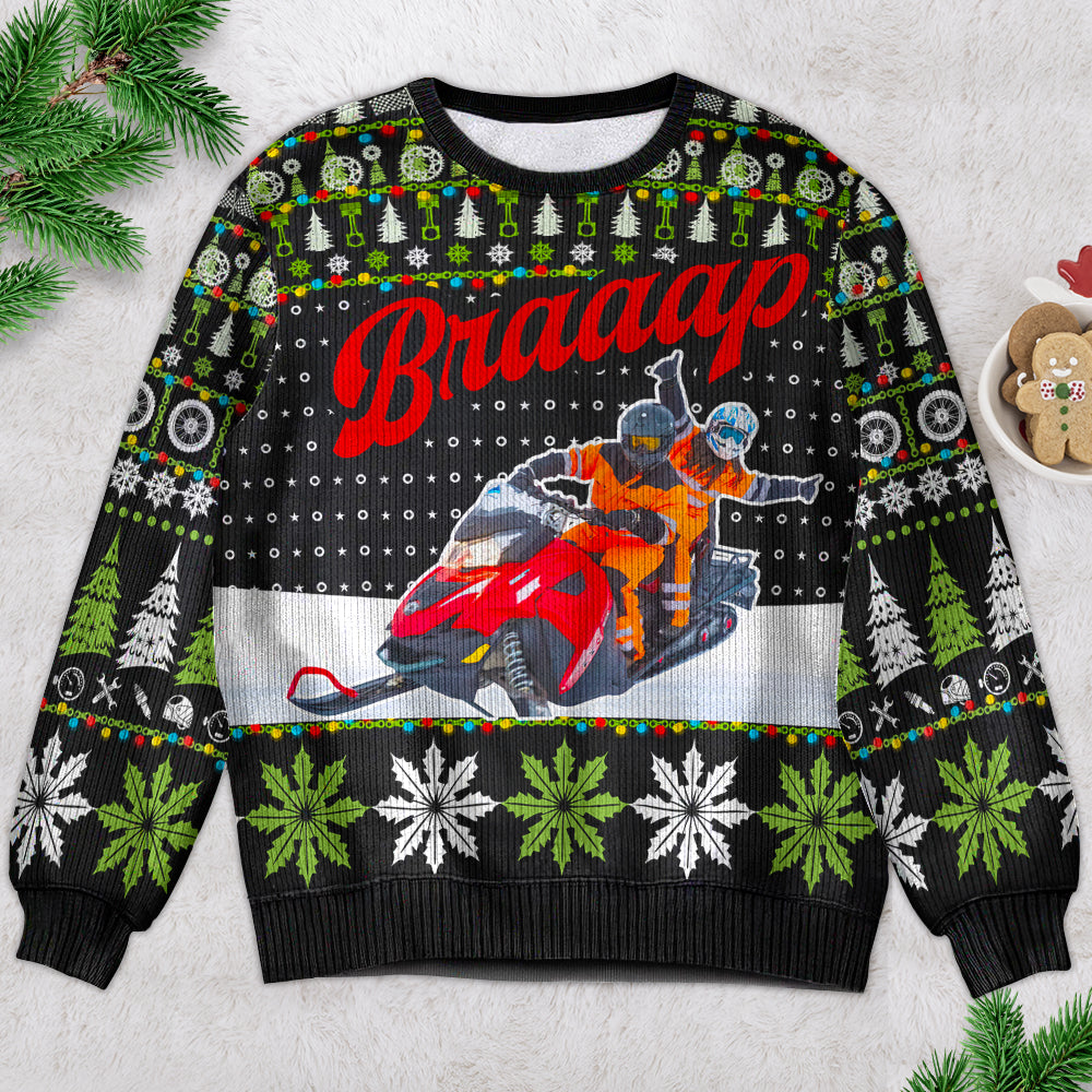 Custom Snowmobile Ugly Sweater - Personalized Winter Fun