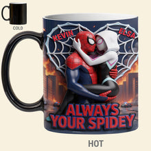 Load image into Gallery viewer, “Always Your Spidey” - Personalized Kissing Couple Magic Coffee Mug - Unique Gift for Couples, Lovers, and Spider-Man Fans
