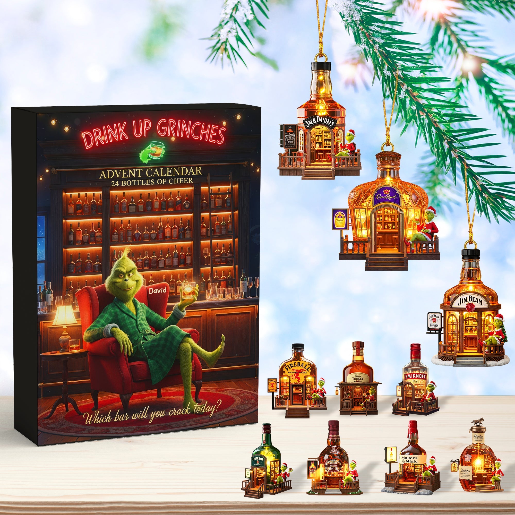 “Bring Cheer to Your Holidays!” - Festive Alcohol Bar Advent Calendar - Personalized Gifts for Drink Lovers Advent Calendar PopCulturePrints