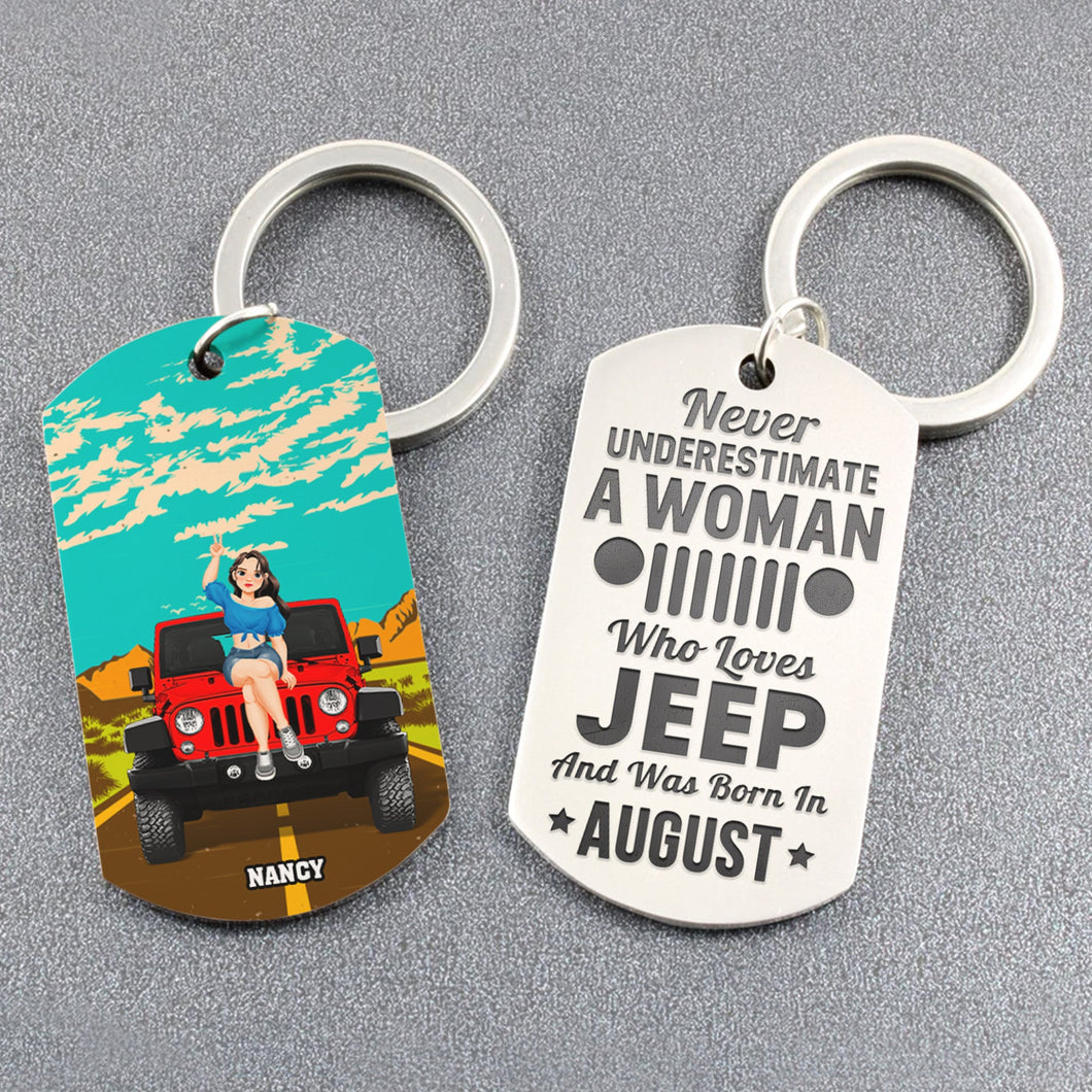 Personalized Jeep Lover Women Born in August Keychain