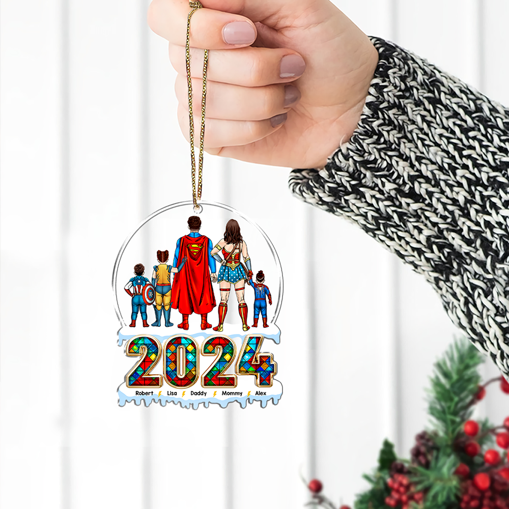 Personalized Family Superhero Acrylic Ornament - 2024