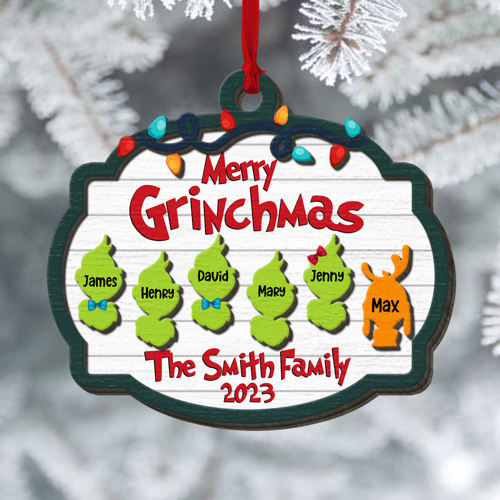 Merry Grinchmas Personalized Family Wood Ornament - Custom Christmas Gift