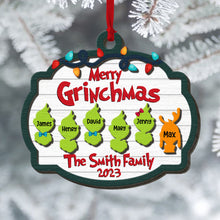 Load image into Gallery viewer, Merry Grinchmas Personalized Family Wood Ornament - Custom Christmas Gift
