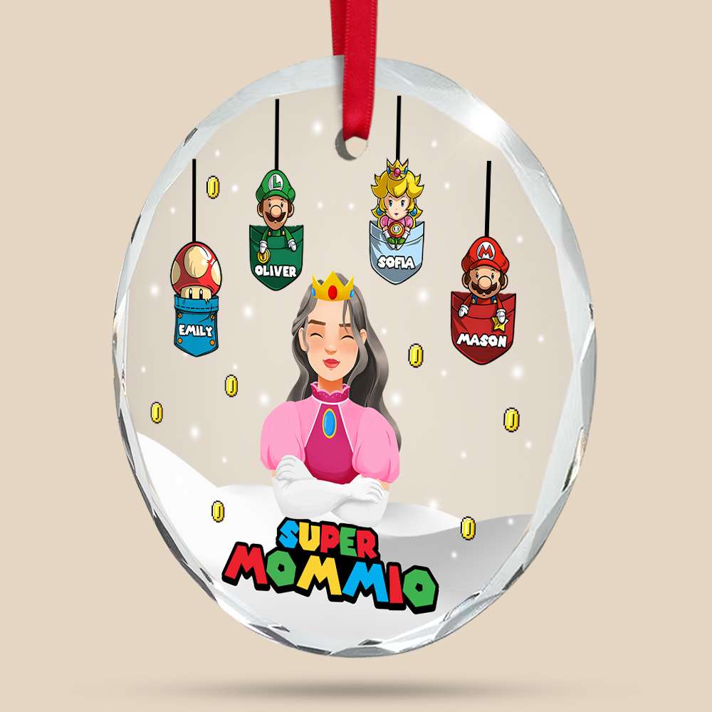 Personalized Super Mom Crystal Ornament - Custom Family Christmas Gift