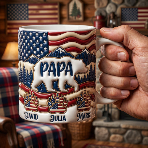 “Celebrate Your Patriotic Spirit!” - Personalized Patriotic Papa Bear Coffee Mug - Perfect Gift for Dads and Grandpas Coffee Mug PopCulturePrints
