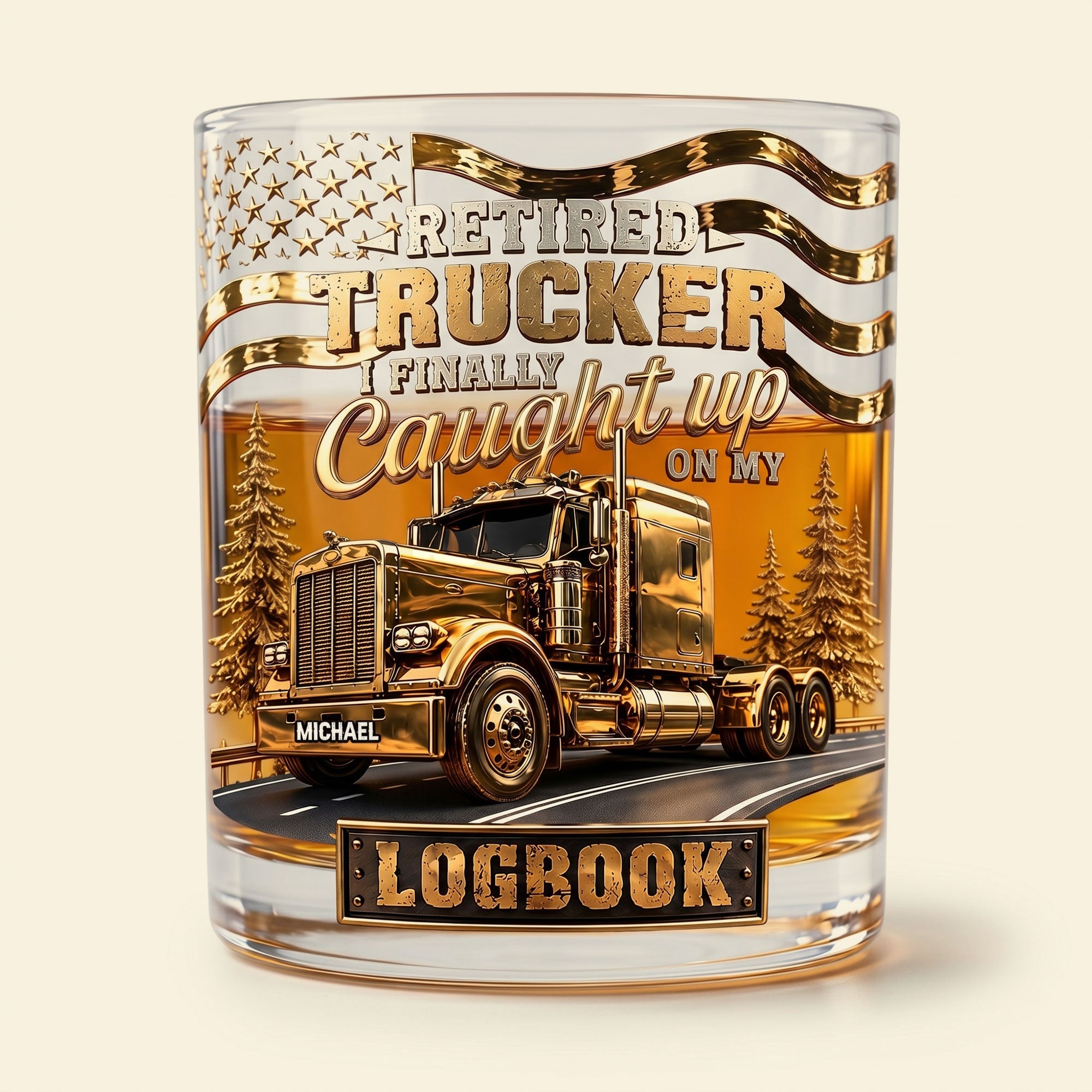 Retired Trucker - 'I Finally Caught Up on My Logbook' Round Glass - Personalized Gift for Truck Drivers Glass PopCulturePrints