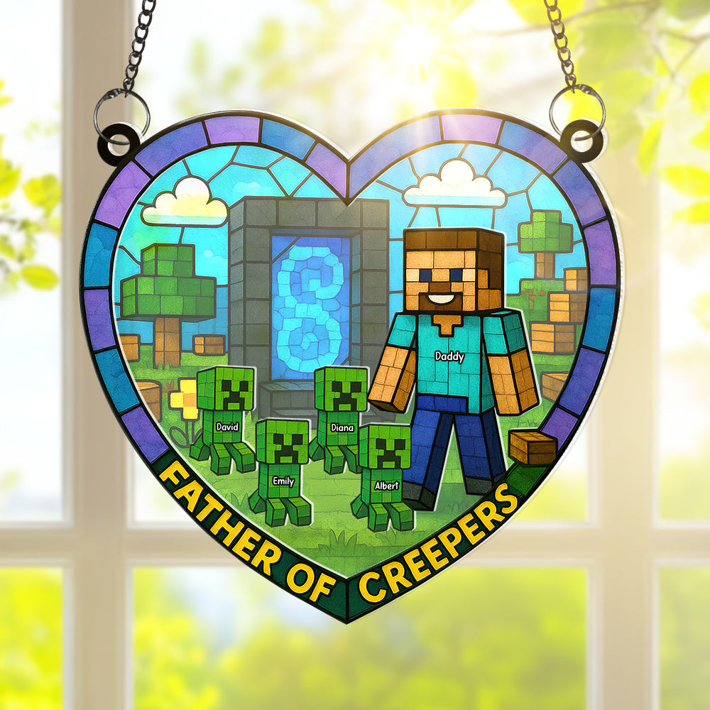 "Level Up Your Dad's Day!" - Father Of Creepers Suncatcher Ornament - Personalized Gifts for Dad, Grandpa, and Every Gamer Dad Ornament PopCulturePrints
