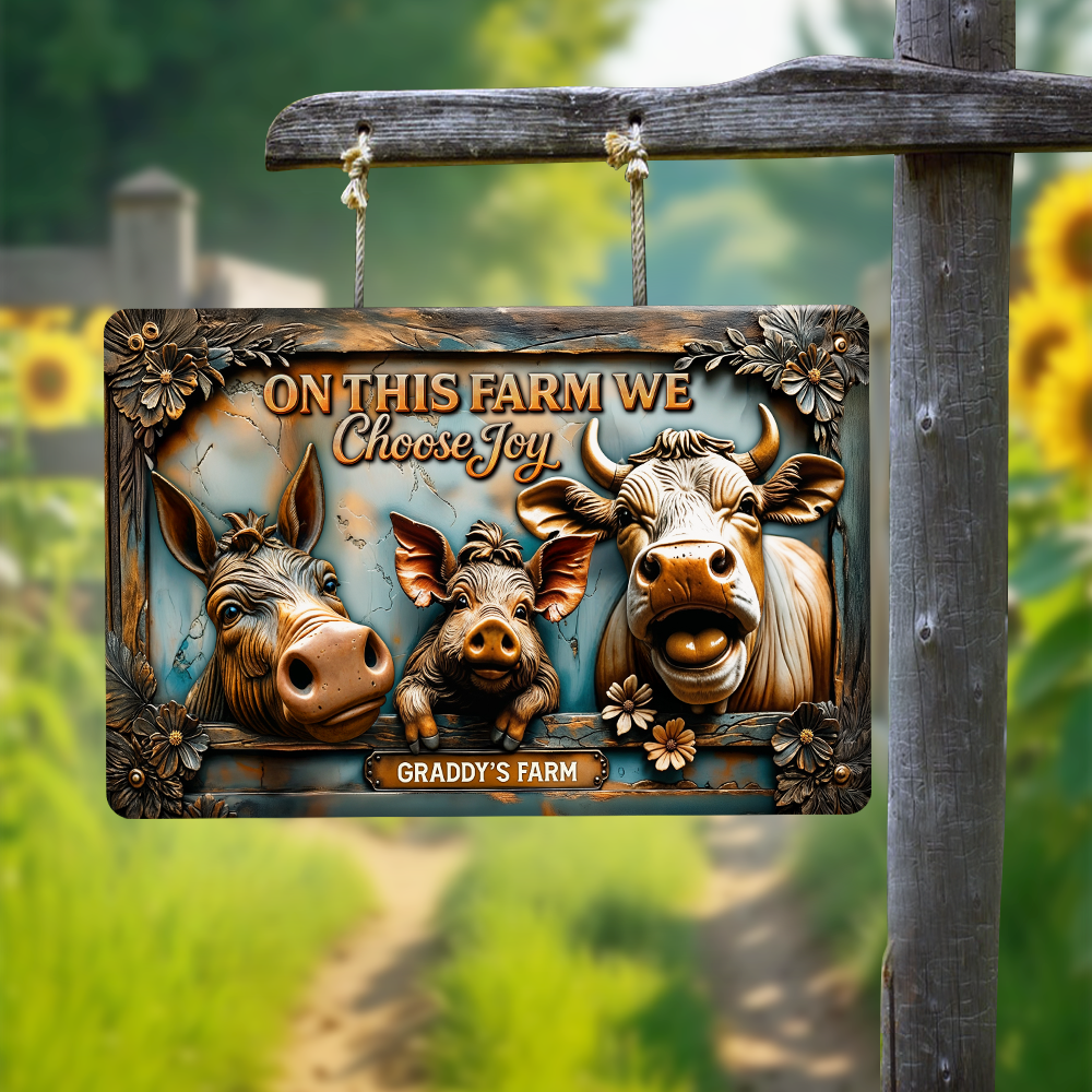 Choose Joy with Fun Farm Animals Metal Sign - Personalized Gifts for Farmers Metal Signs PopCulturePrints