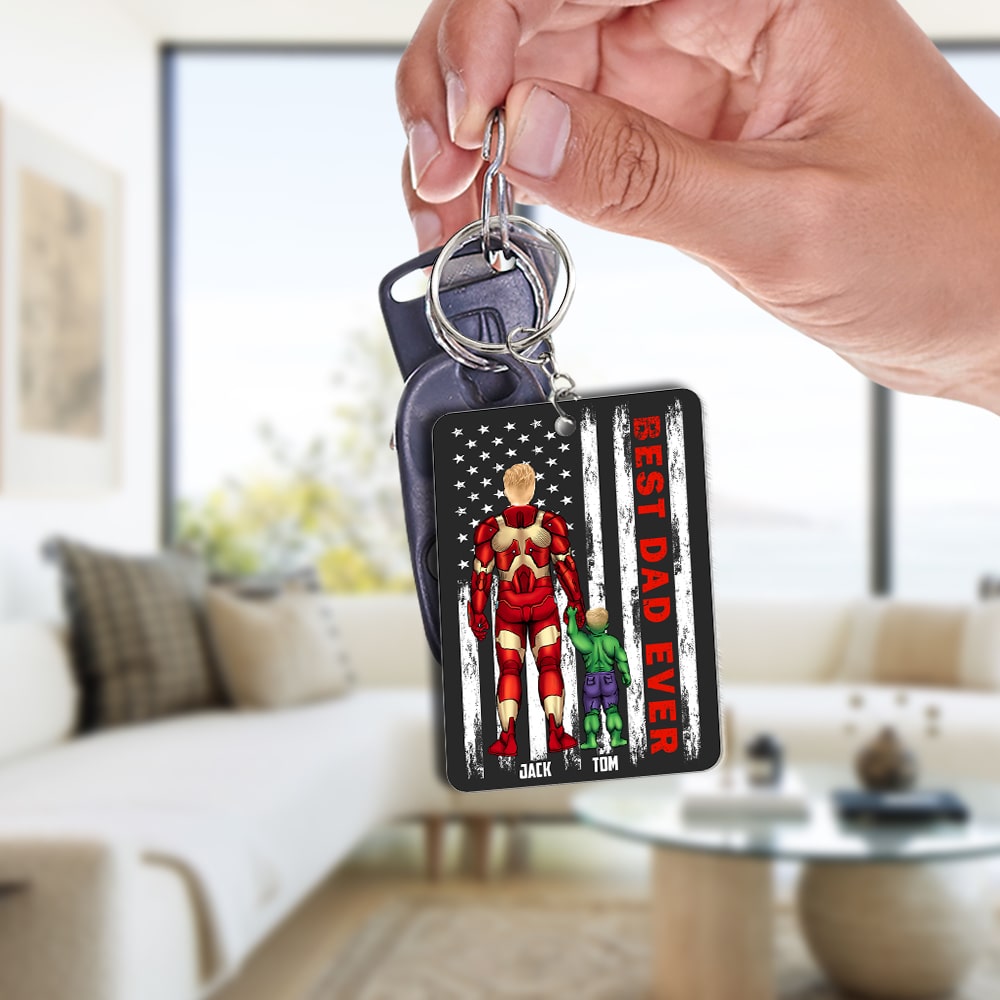 Best Dad Ever Personalized Superhero Keychain