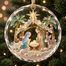 Load image into Gallery viewer, Cherish the Spirit of Christmas - Holly Nativity Sea Glass Crystal Ornament, Personalize for Loved Ones
