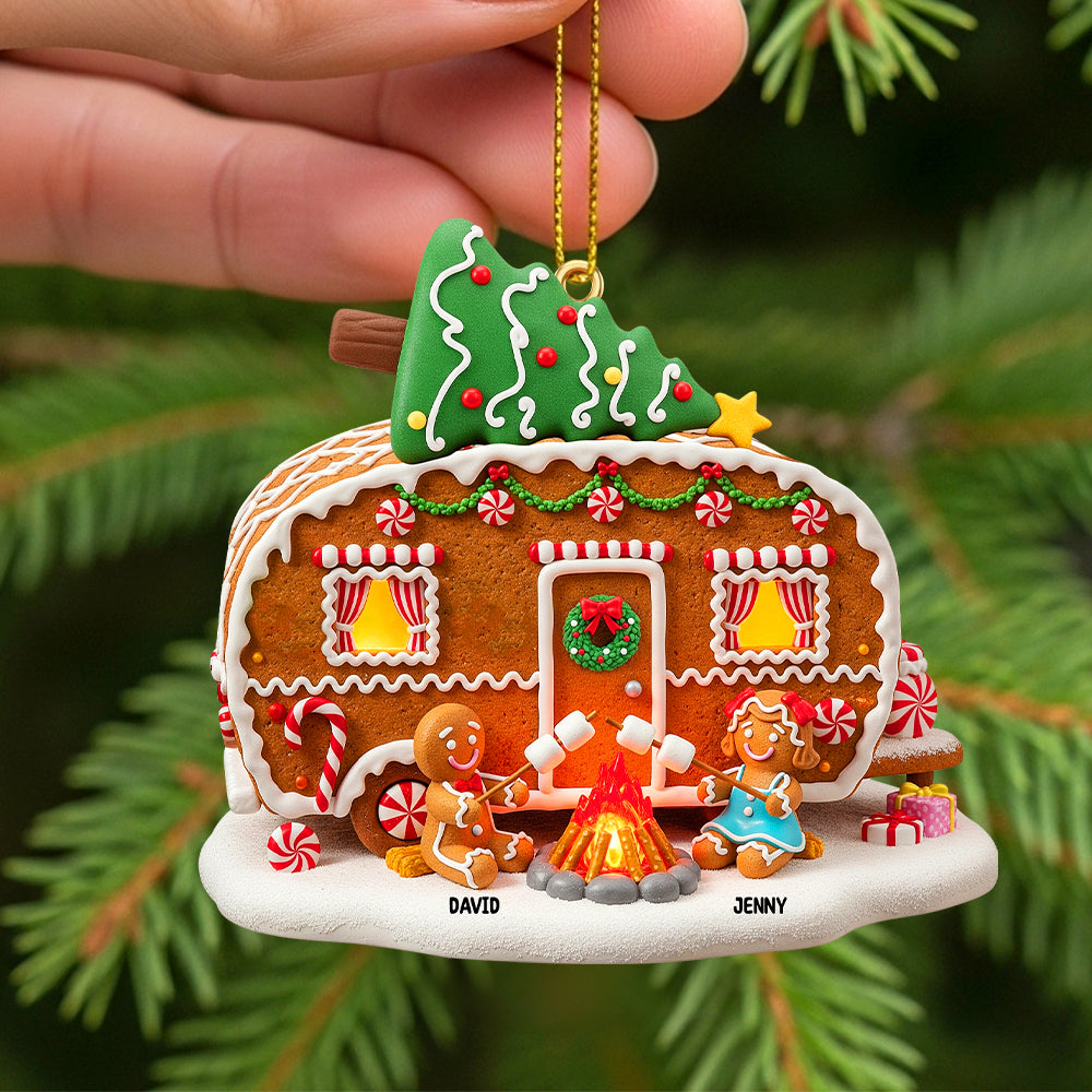 "Celebrate Love and Joy" - Personalized Gingerbread Couple Christmas Wooden Ornament - Custom Gift for Couples, Friends, and Family Ornament PopCulturePrints