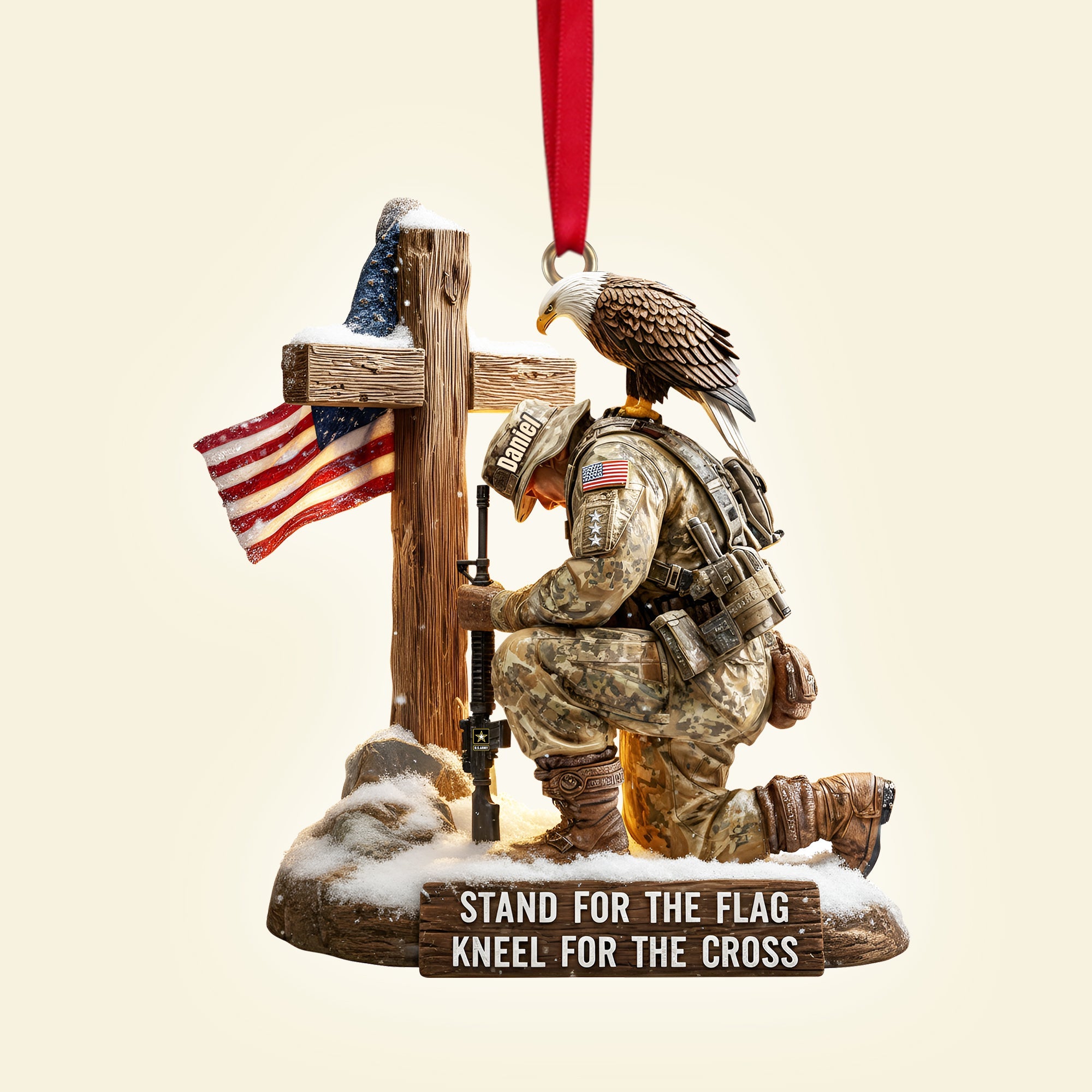 Stand for the Flag, Kneel for the Cross - Faithful Warrior Christmas Ornament - Personalized Gift for Veterans Ornament PopCulturePrints