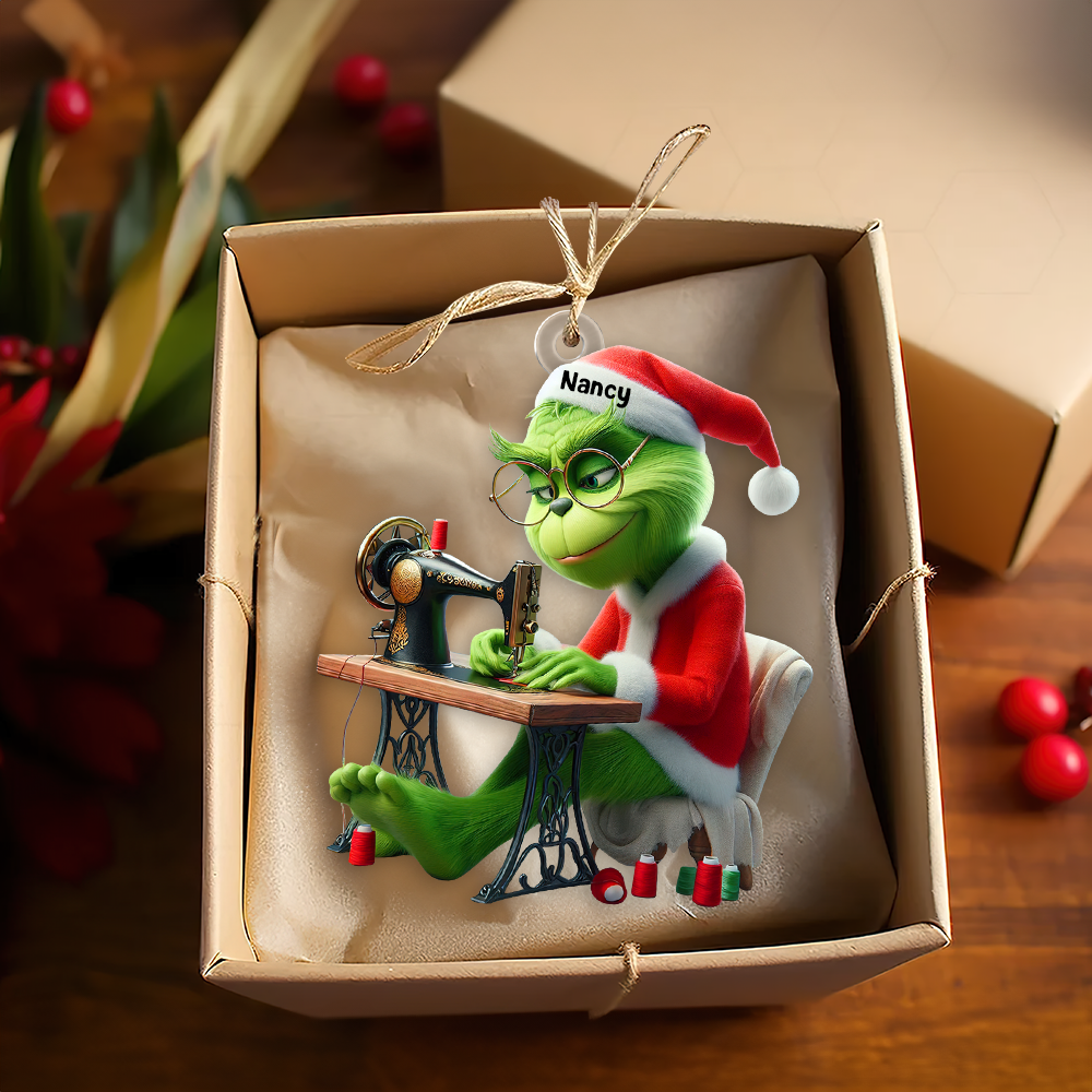 Personalized Grinch Sewing Christmas Ornament for Craft Lovers